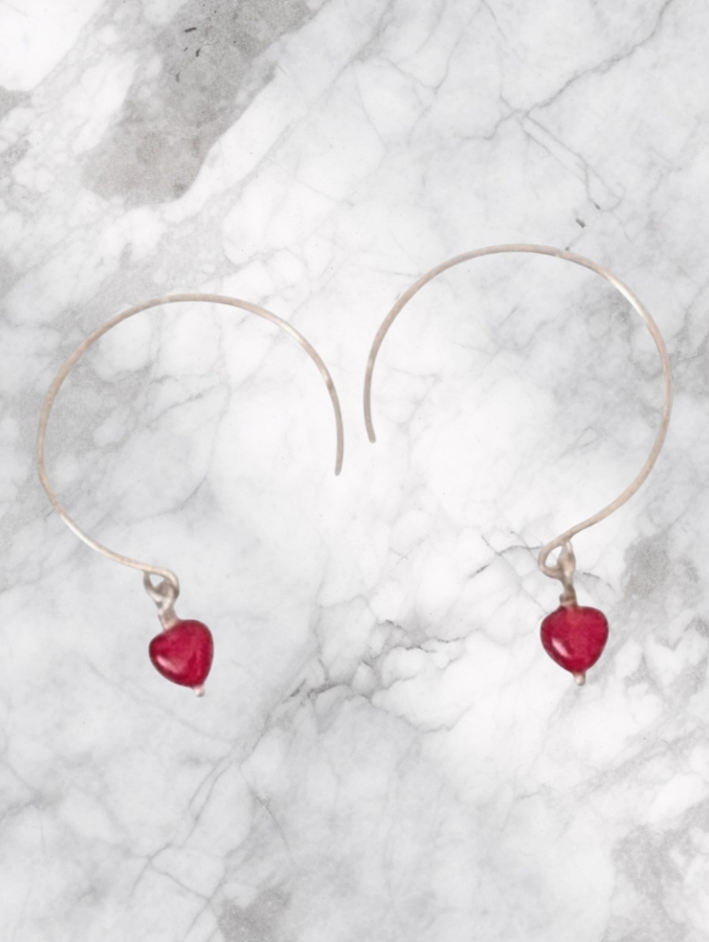 NWT Sterling Silver Artisan Hoop Earrings. Czech Glass Hearts.